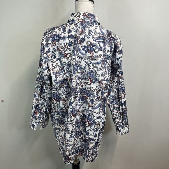 Gloria Vanderbilt Blouse Shirt size Medium Button Front Blue Red Paisley Western - Picture 7 of 8